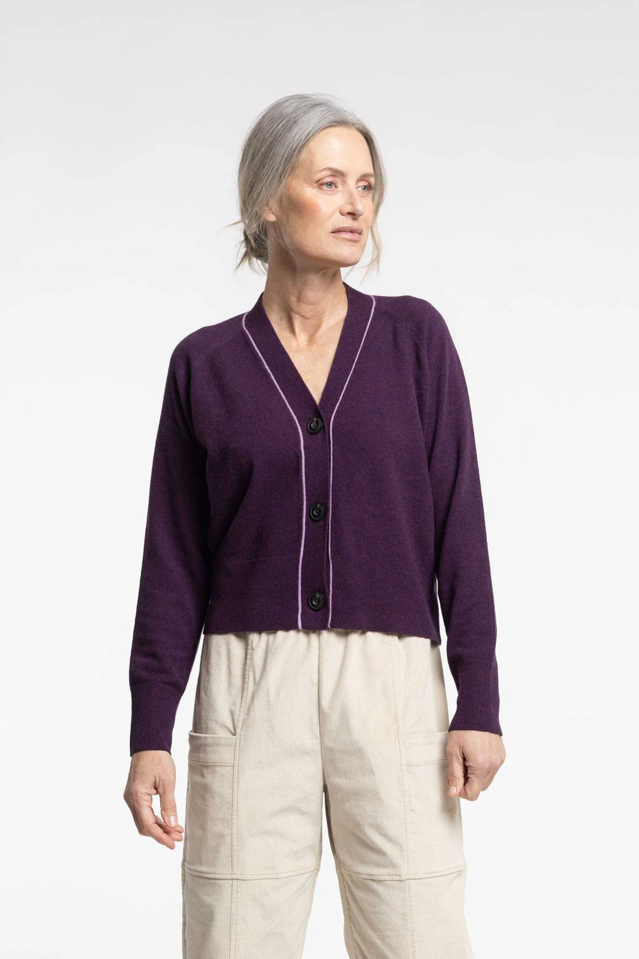 New Lands Twizel Cardigan - Plum/Lilac