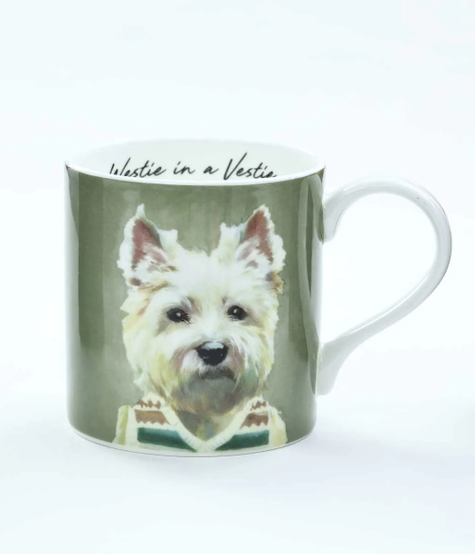 MM Linen Bone China Mug - Westie in a Vestie