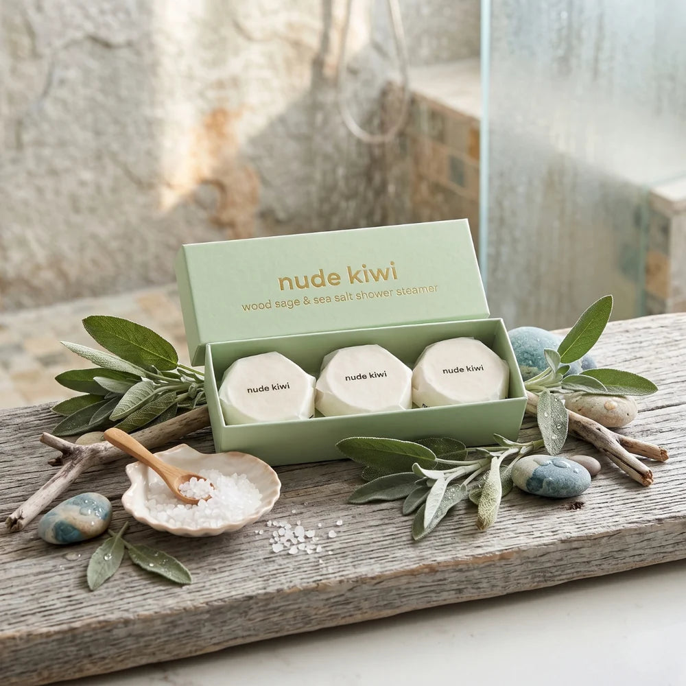 Nude Kiwi Shower Steamer 3pk - Wood Sage & Sea Salt