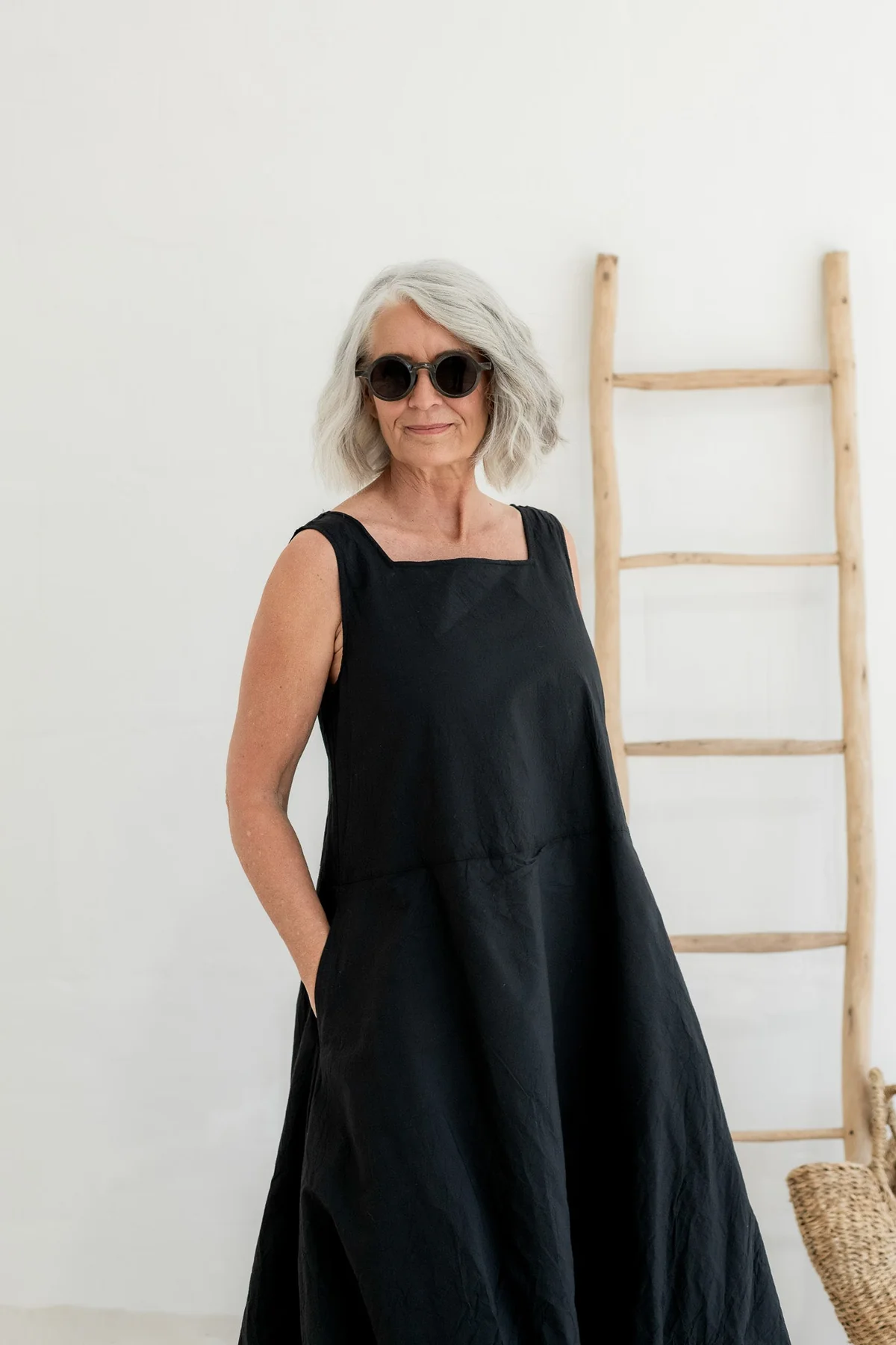 Meg By Design Fitzroy Dress Cotton Poplin - Black Midi