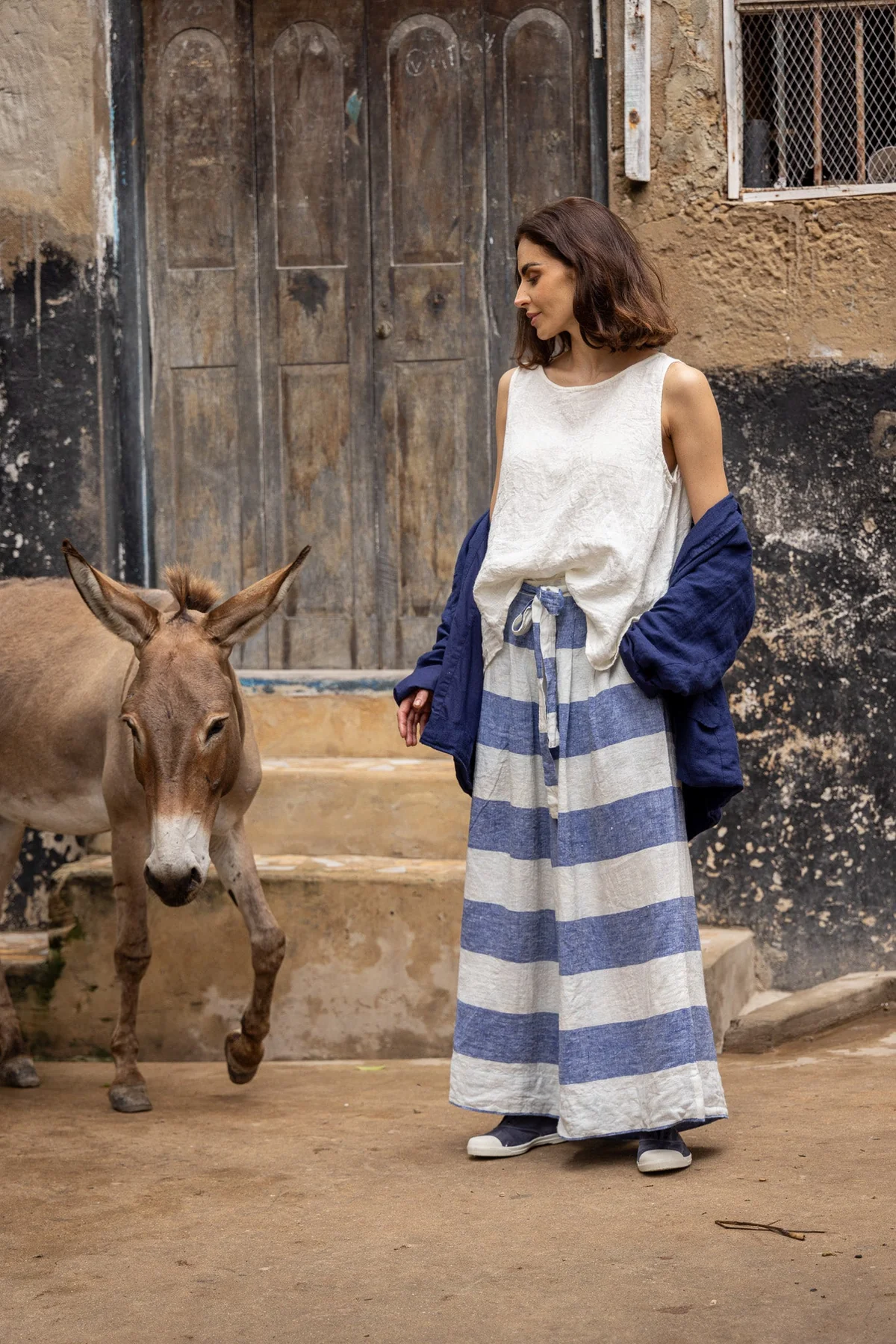 Meg By Design Harriet Trouser Linen - Blue Stripe