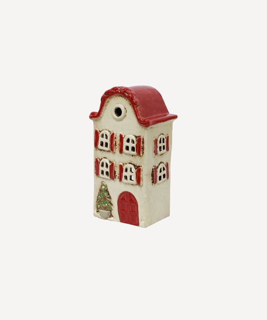 French Country Alsace Tea Light Villa Christmas Stone with Red Shutters