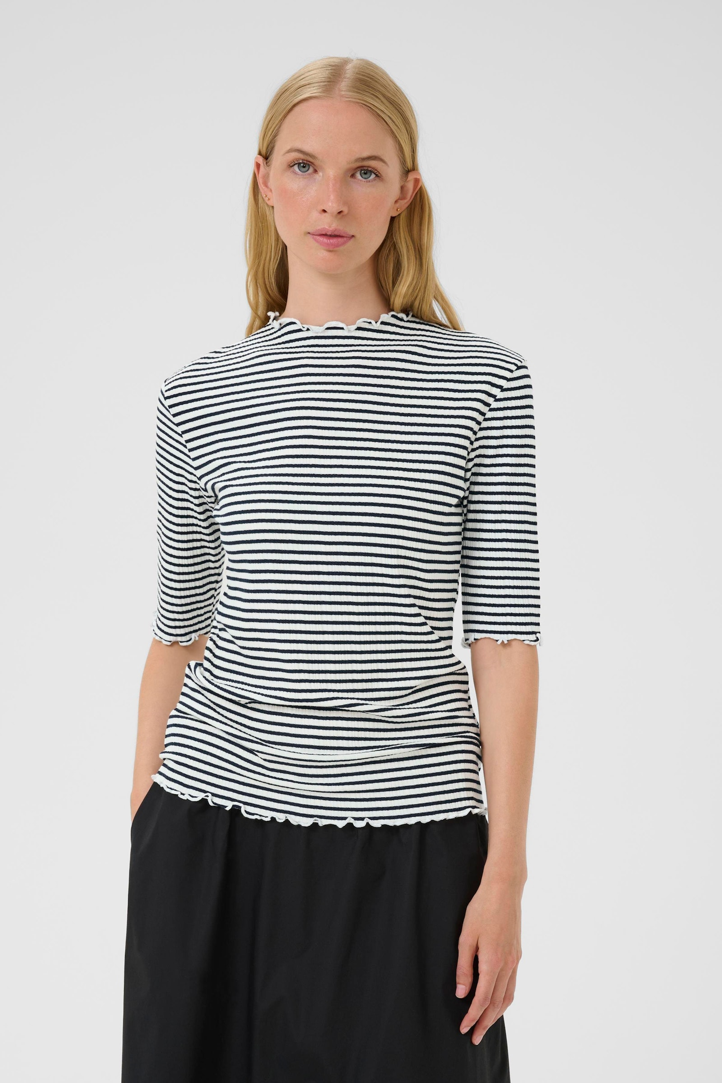 Karen By Simonsen Candace Stripe SS Tee - Egret/Night Sky