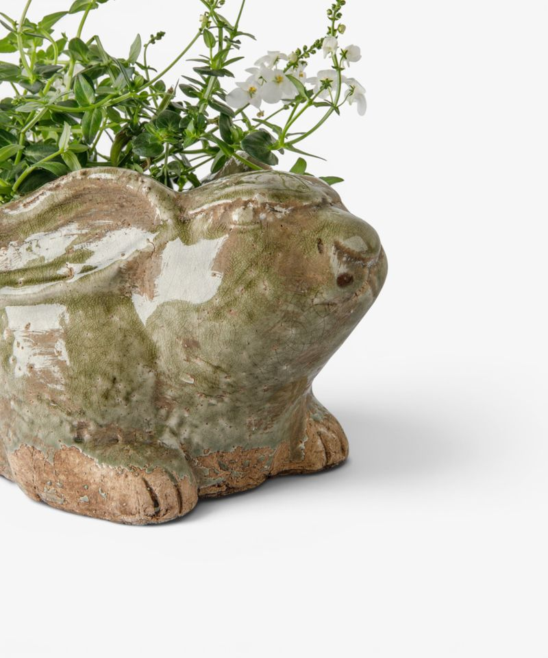 French Country Celadon Rabbit Planter