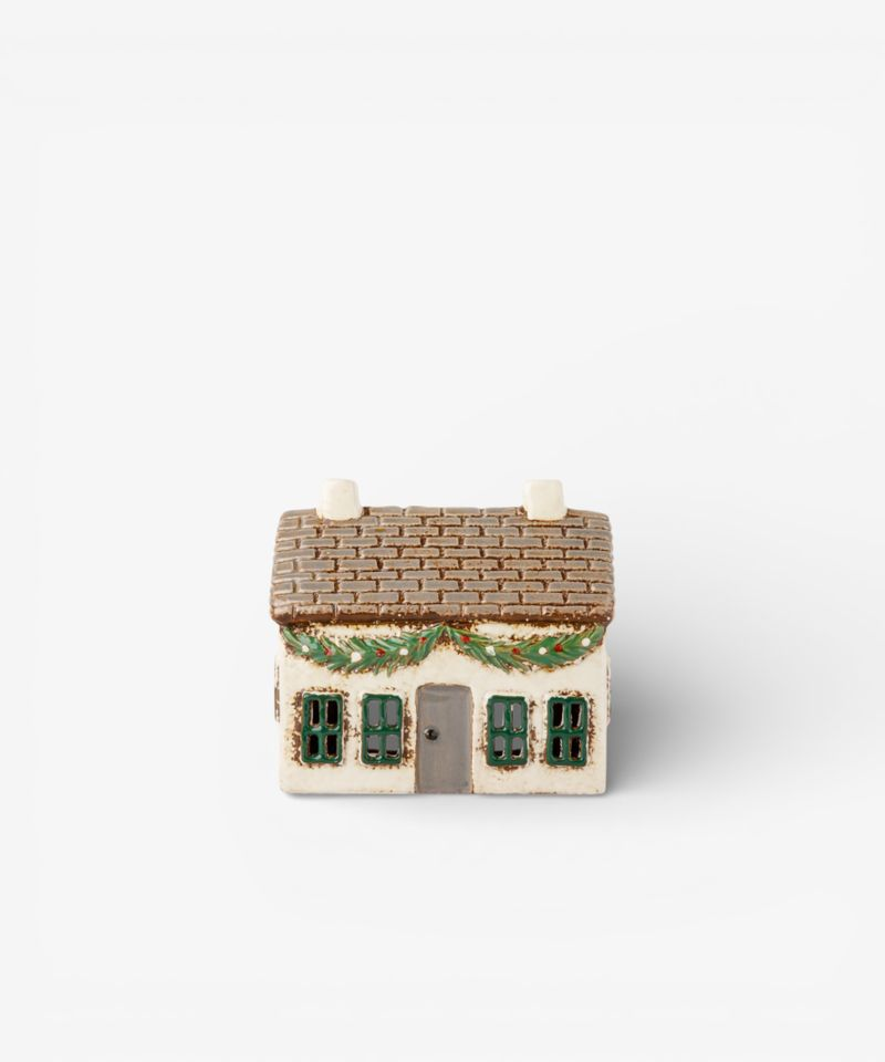 French Country Christmas Tea Light Cottage with Swag