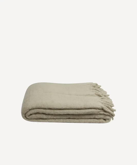 French Country Solid Fringed Throw - Biscuit