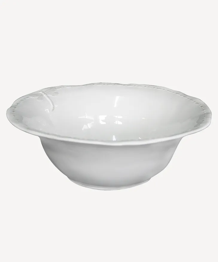 French Country Dragonfly Stoneware Salad Bowl Large - White