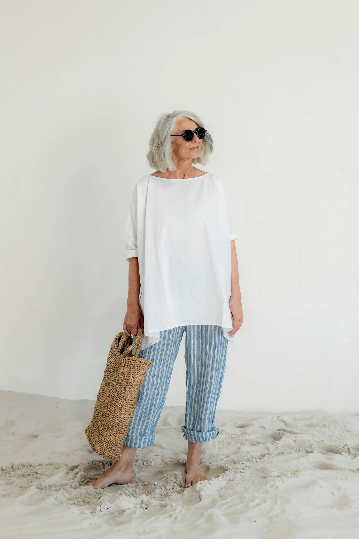 Meg By Design Kirra Pant Linen - Blue Pinstripe