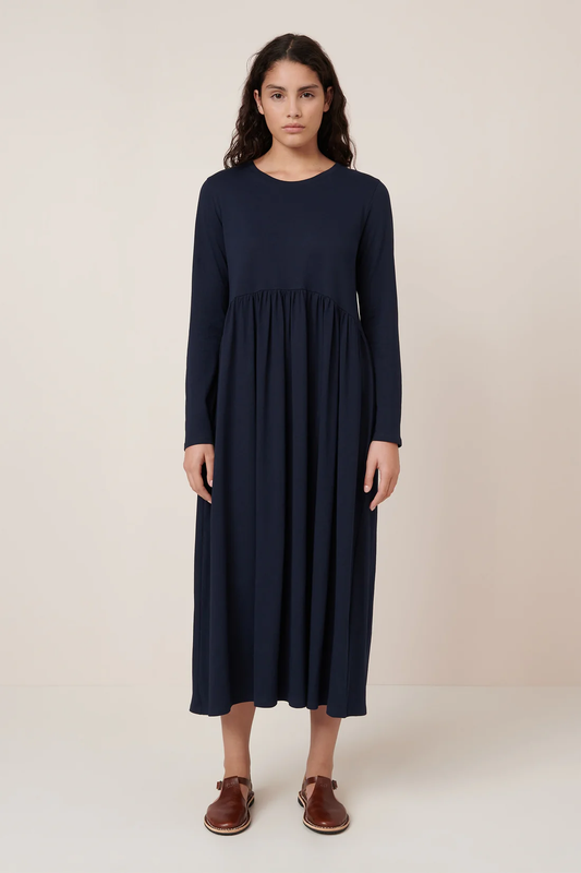 Kowtow Long Sleeve Gather Dress - Navy