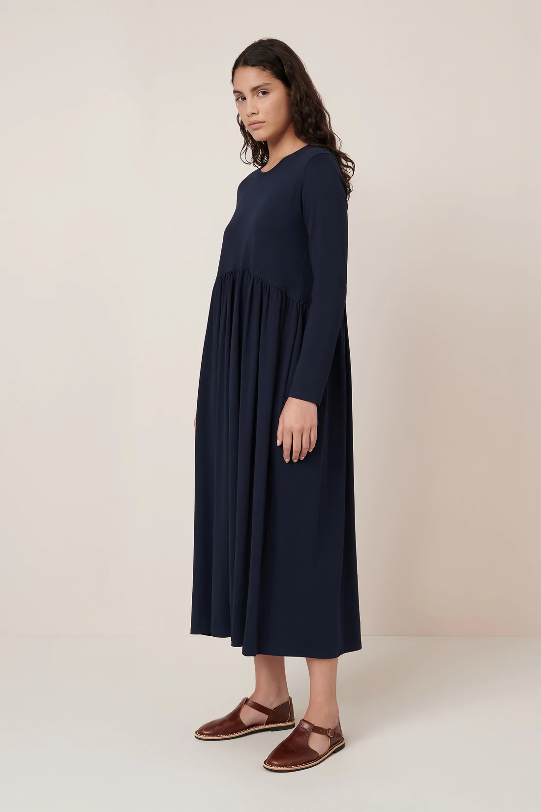 Kowtow Long Sleeve Gather Dress - Navy