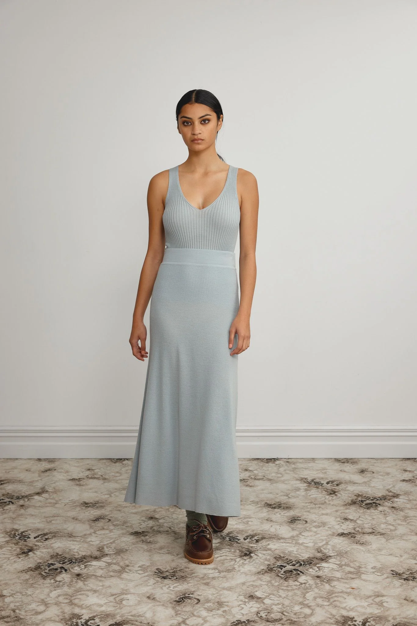 Standard Issue Merino Rib V Neck Tank - Powder