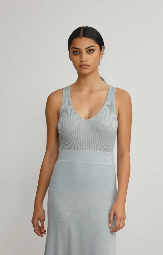 Standard Issue Merino Rib V Neck Tank - Powder