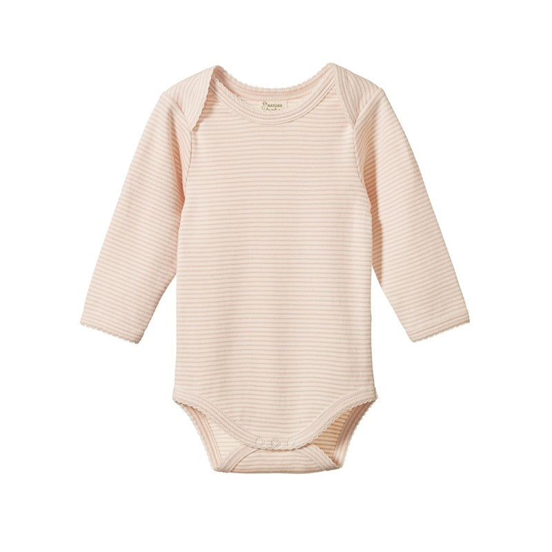 Nature Baby Long Sleeve Bodysuit - Rose Dust Pinstripe