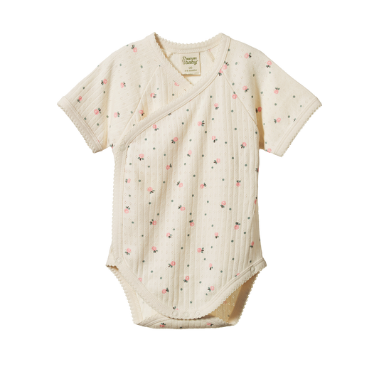 Nature Baby Short Sleeve Kimono Bodysuit Pointelle - Posey Blossom Print
