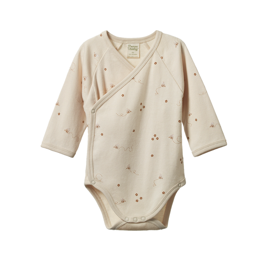 Nature Baby Long Sleeve Kimono Bodysuit - Bumble Bee Print