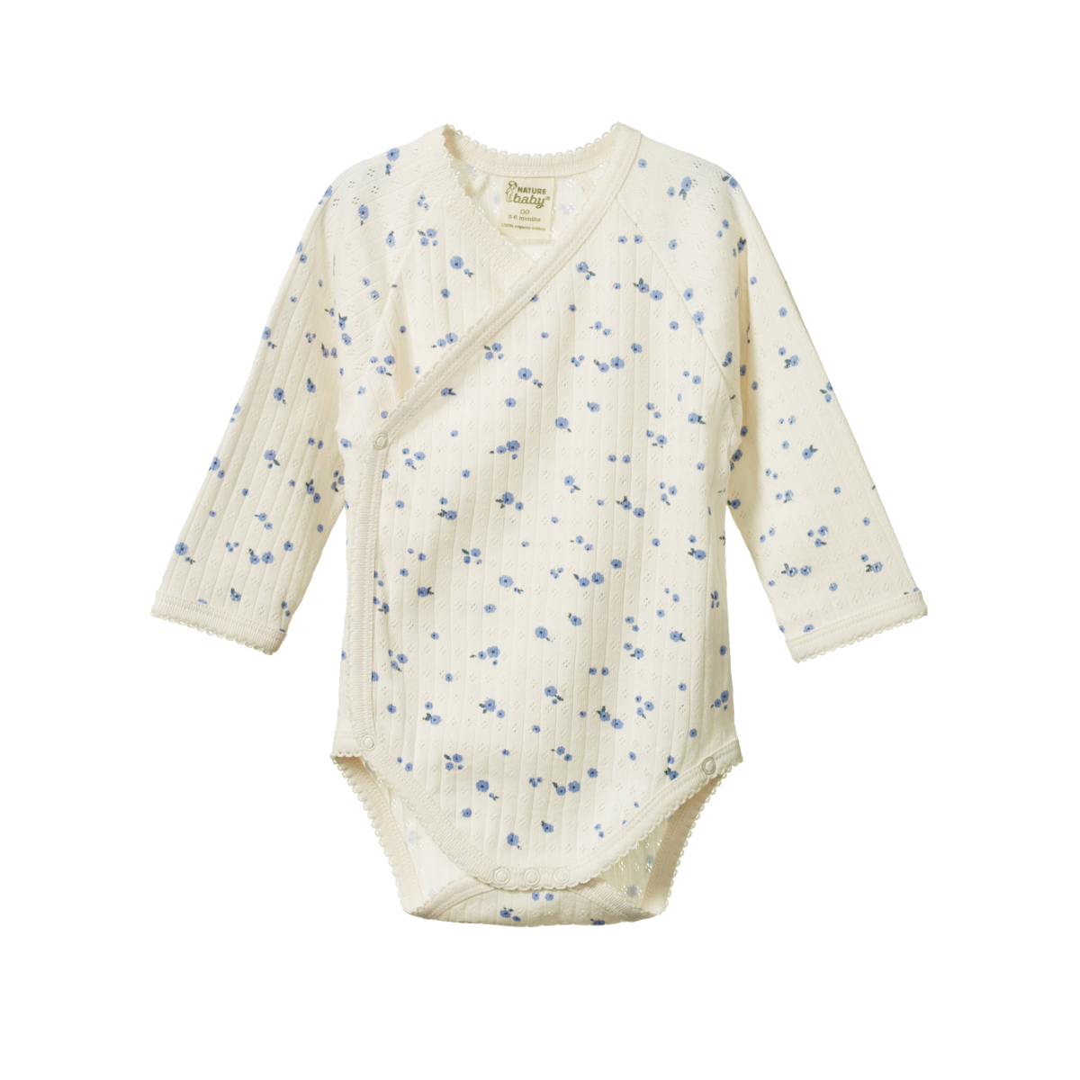 Nature Baby Long Sleeve Pointelle Kimono Bodysuit - Daisy Print