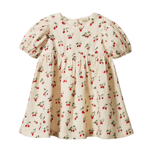 Nature Baby Albertine Dress Muslin - Strawberry Print