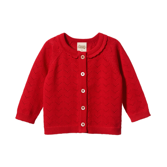 Nature Baby Piper Cardigan - Raspberry Red Pointelle