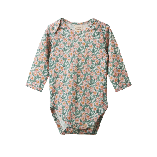 Nature Baby Merino Long Sleeve Bodysuit - Garland Print