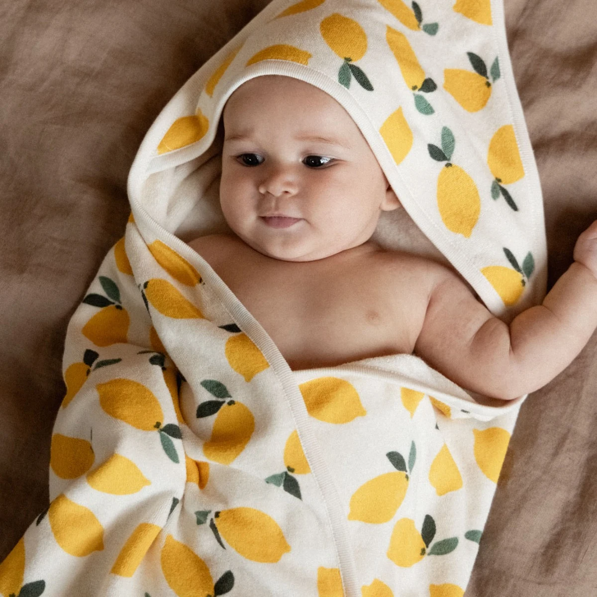 Nature Baby Organic Cotton Hooded Towel - Lemon Print*
