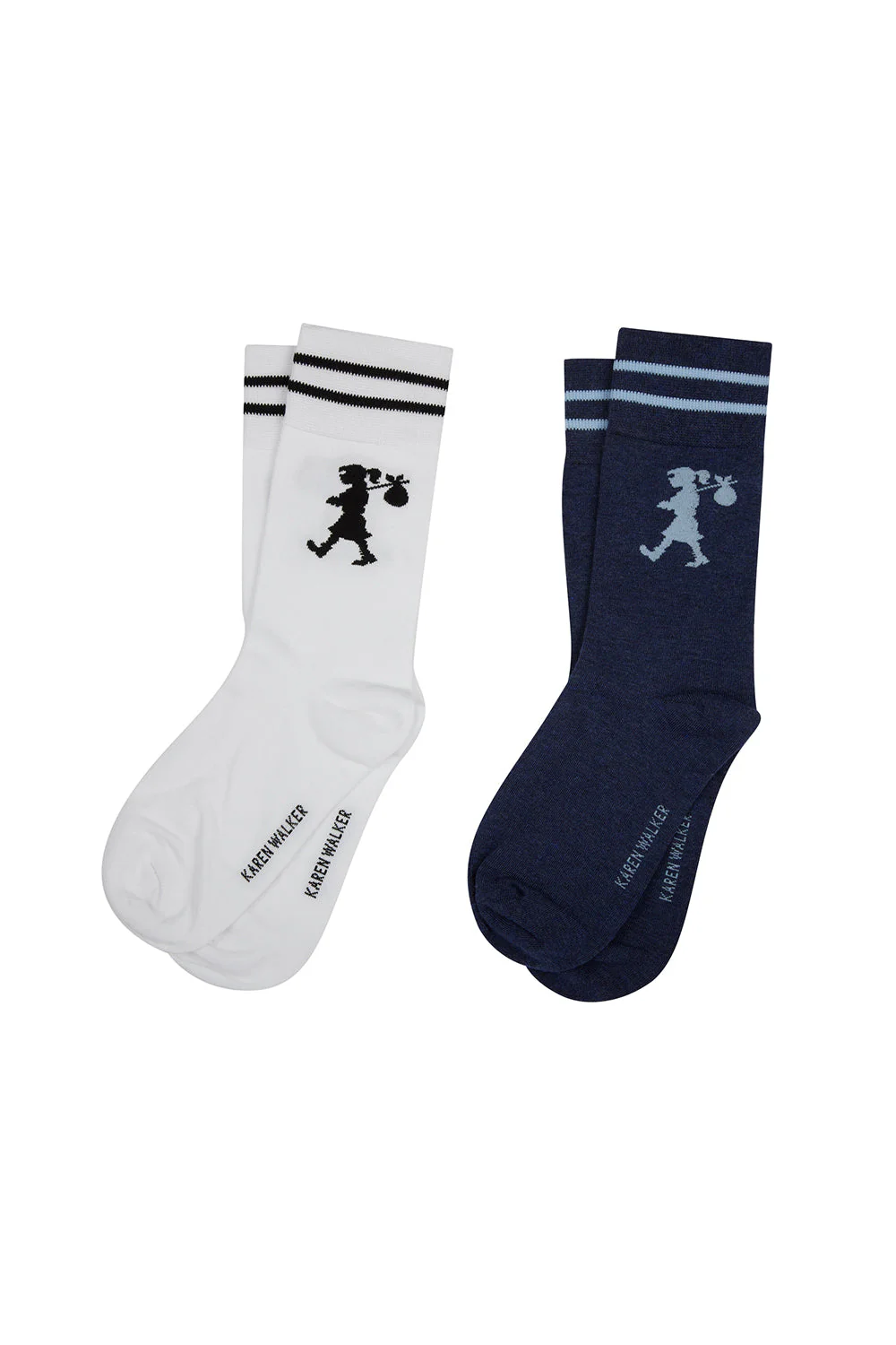 Karen Walker Runaway Girl Socks 2 Pack - White/Denim Blue