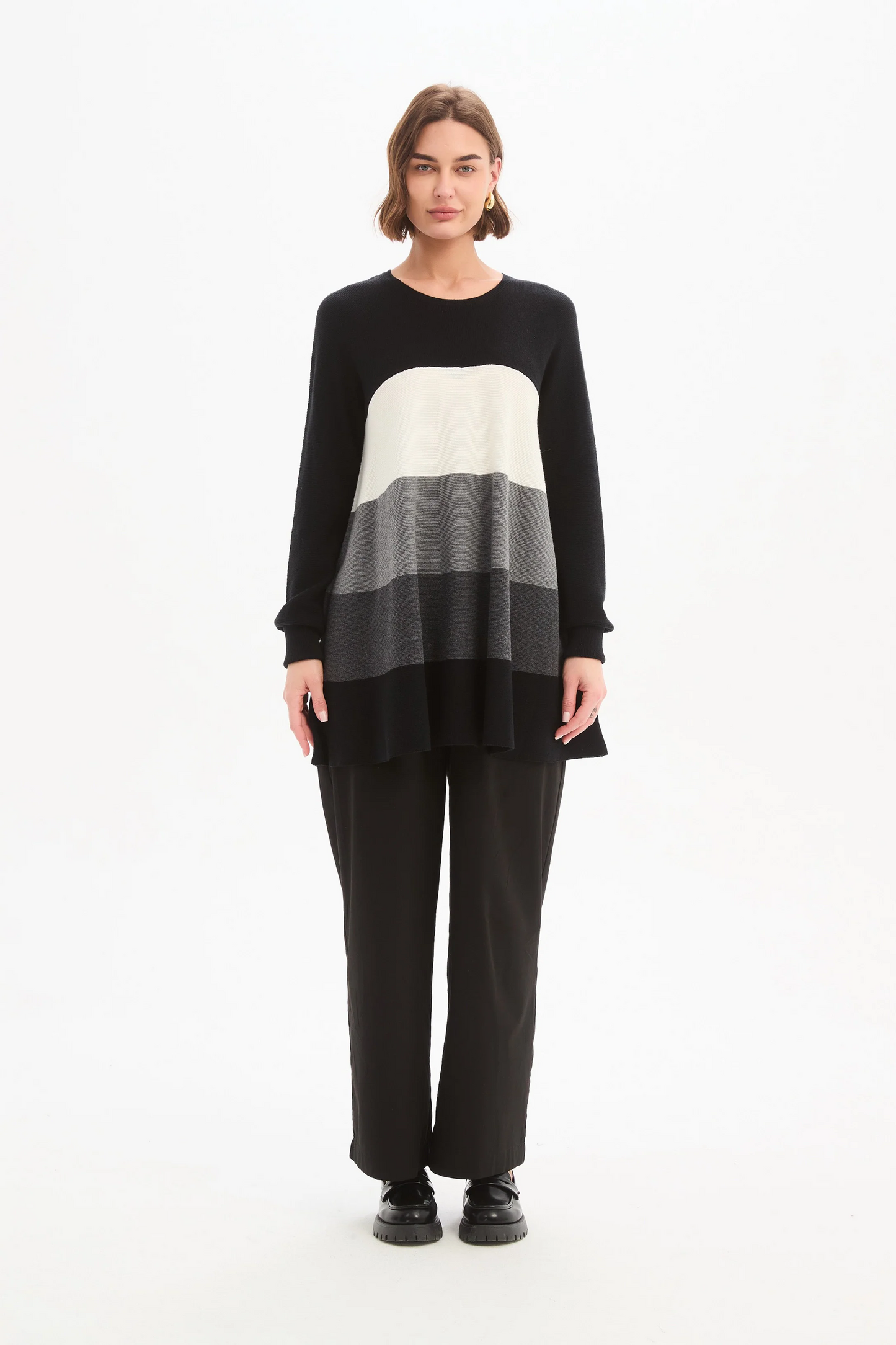 Tirelli Colourblock Stripe Knit - Grey Colourblock