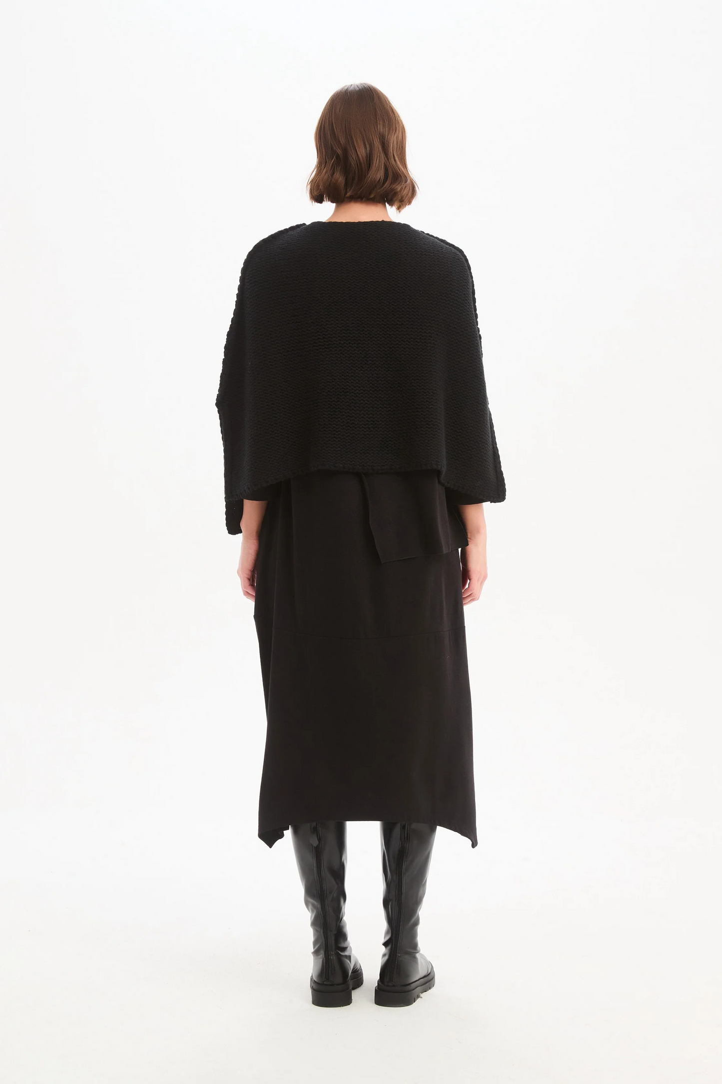 Tirelli Foil Print Crop Poncho - Black/Silver