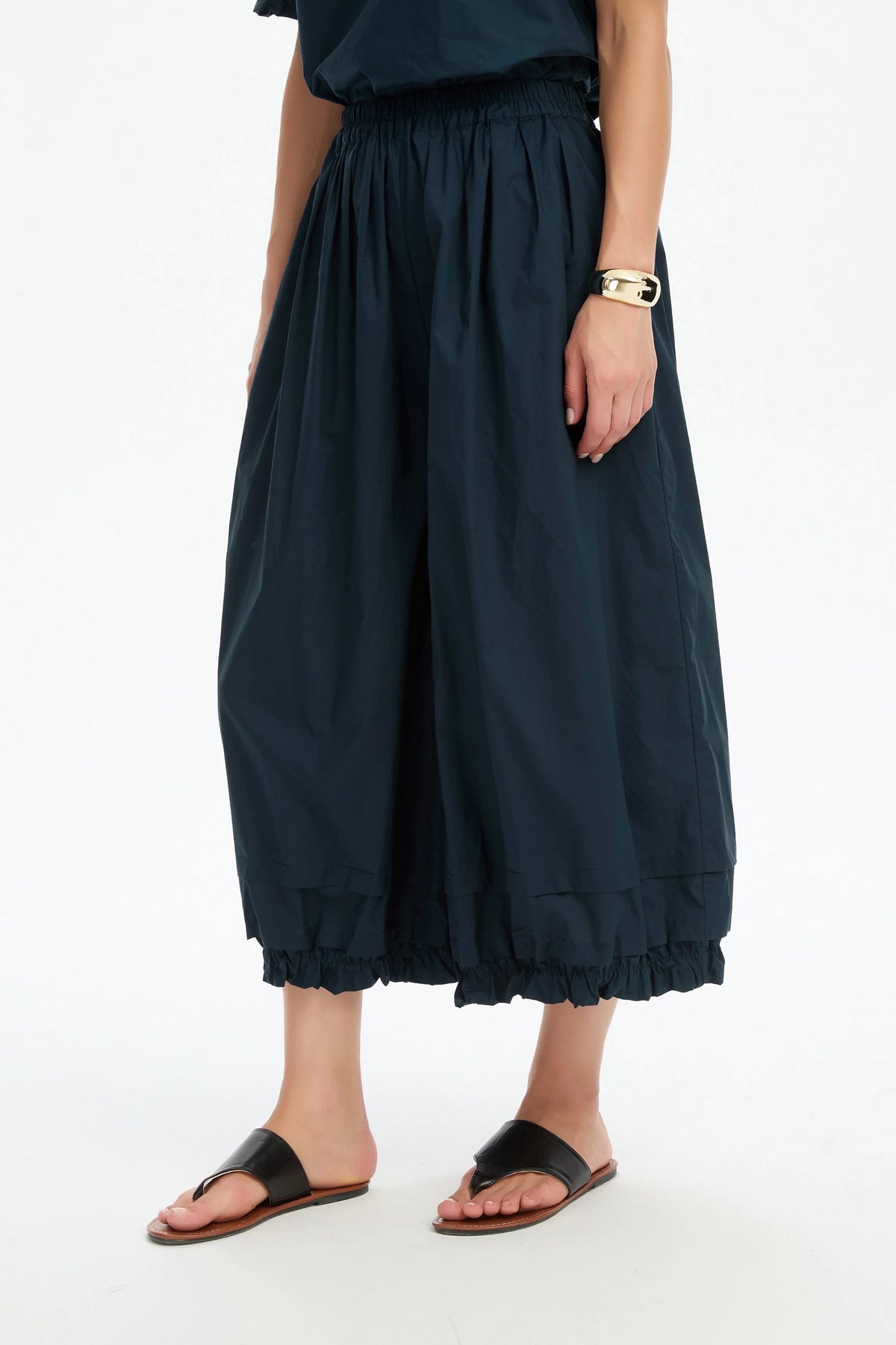 Tirelli Ruffle Cuff Poplin Pant - Black