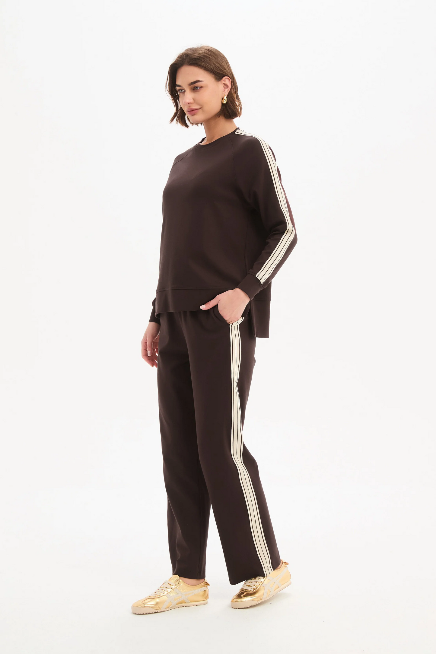 Tirelli Stripe Sleeve Sweat - Chocolate/Cream Stripe