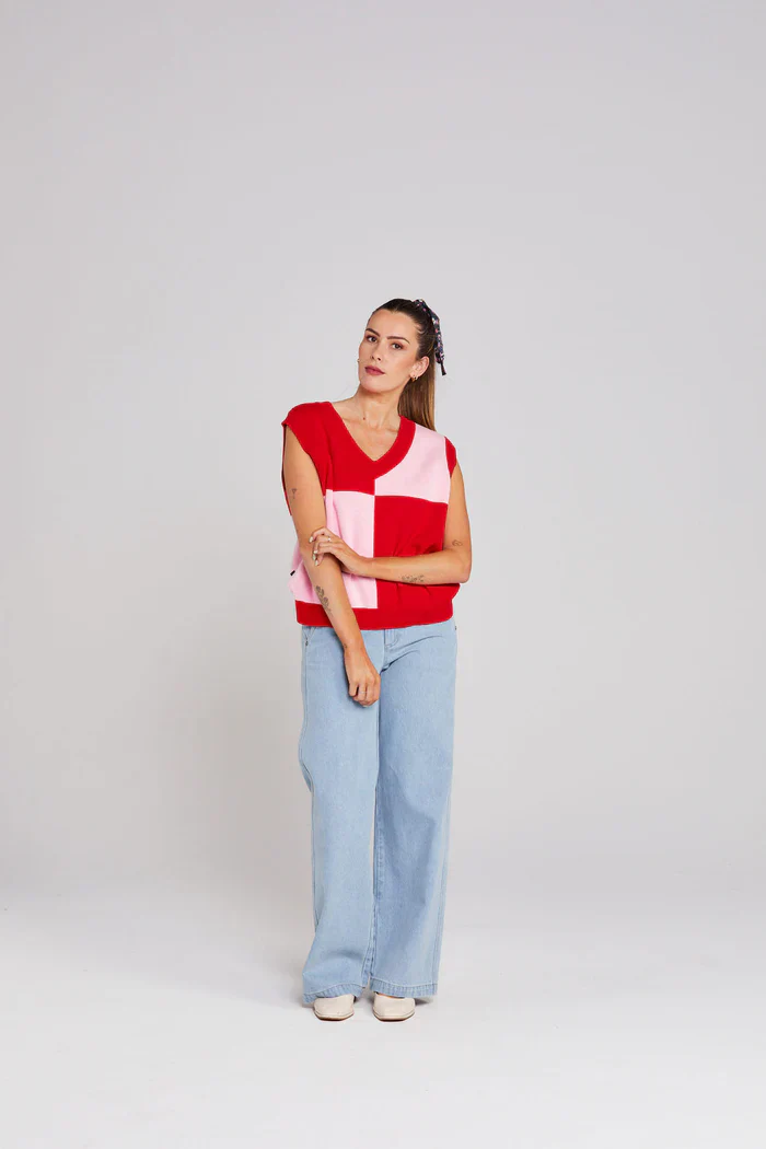 Thing Thing Divide Check Vest - Pinky Tomato