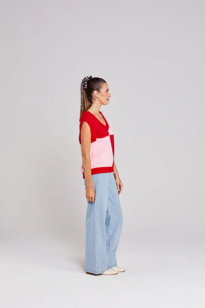 Thing Thing Divide Check Vest - Pinky Tomato