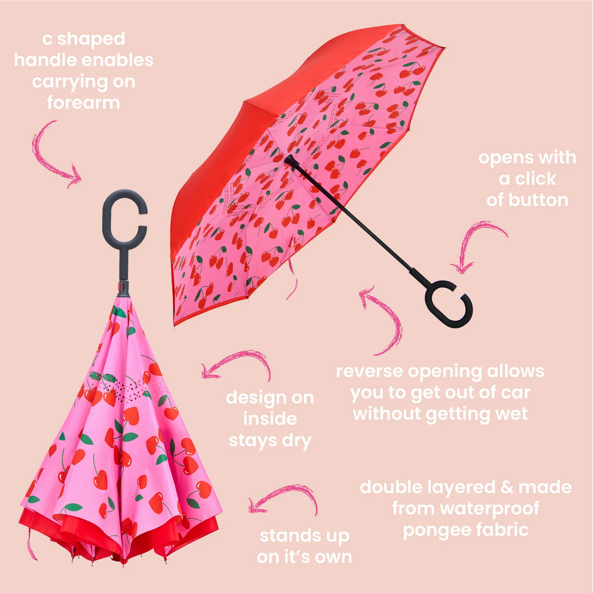 Annabel Trends Reverse Umbrella - Cherries