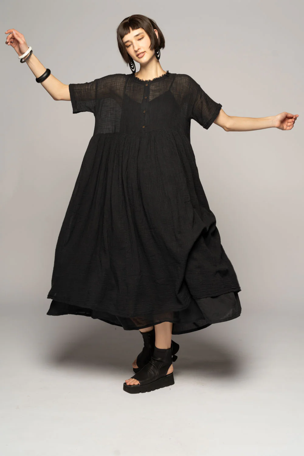 Dogstar Wattle Gather Dress - Plain Black