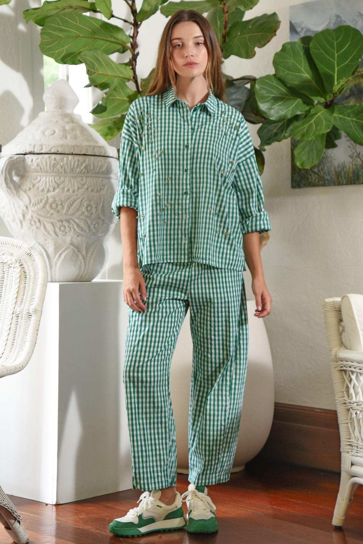 Curate On The Road Pant - Green Gingham