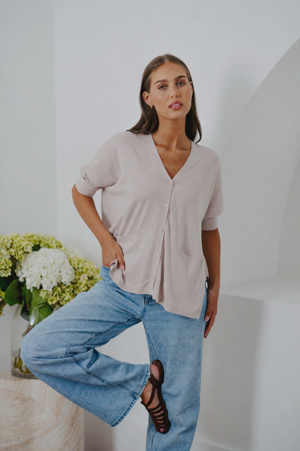 Bridge & Lord Oversize V-Neck Swing Cardi - String