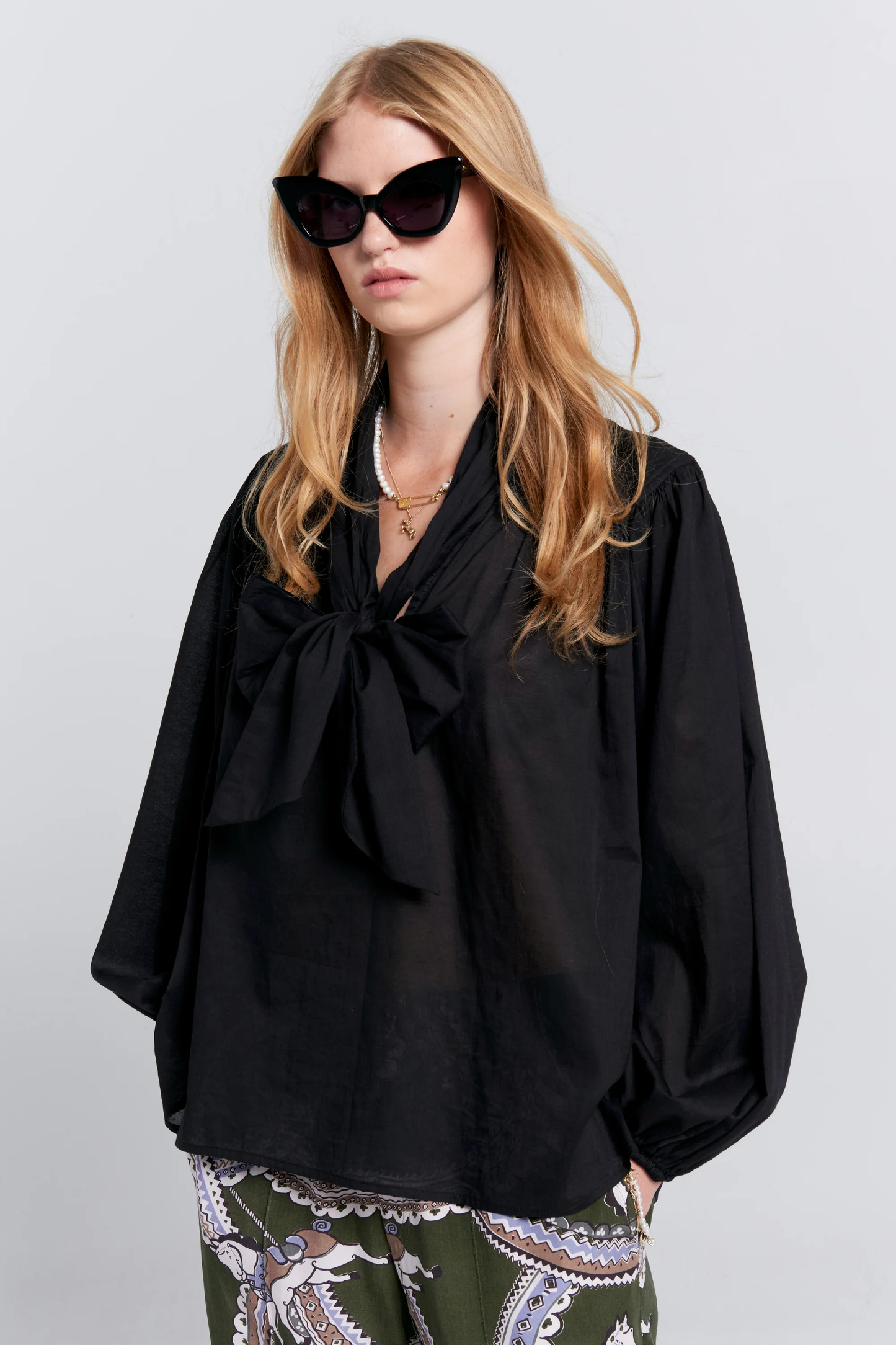 Karen Walker Reining Bow Blouse - Black