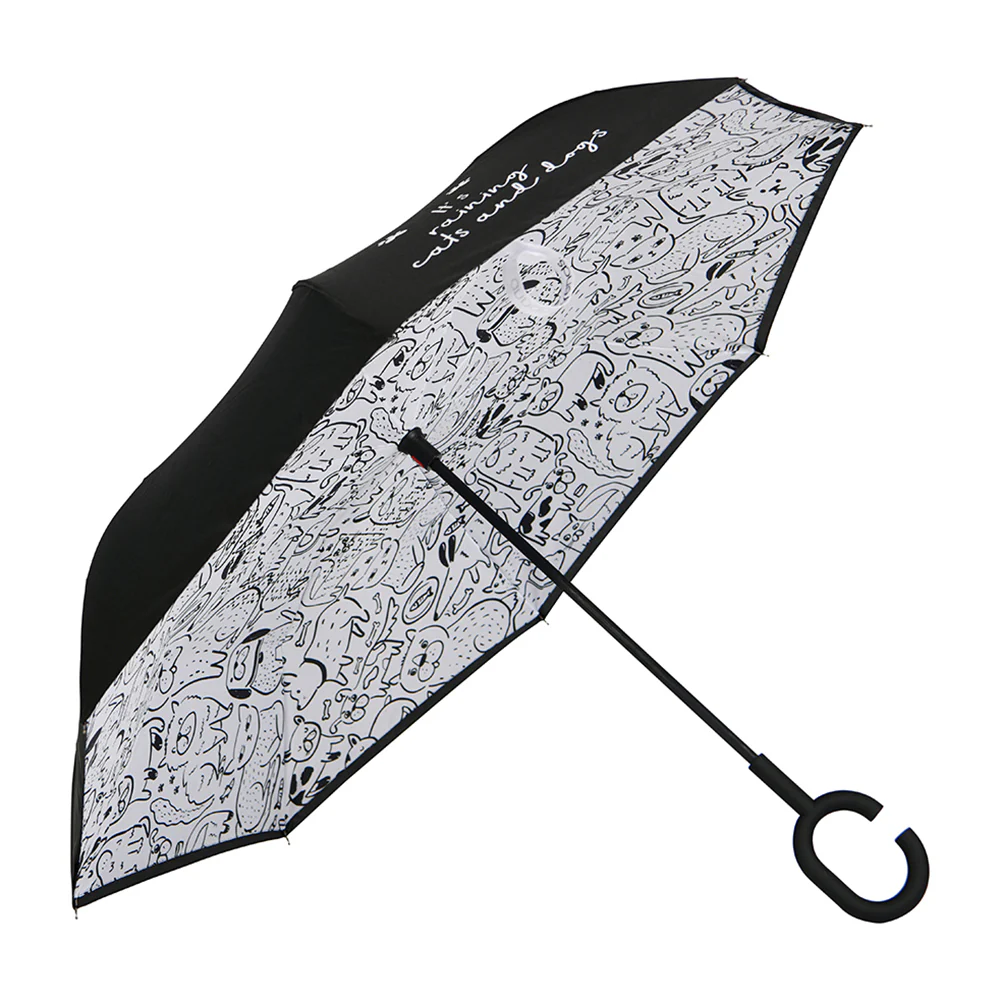 Annabel Trends Reverse Umbrella - Raining Cats & Dogs B&W