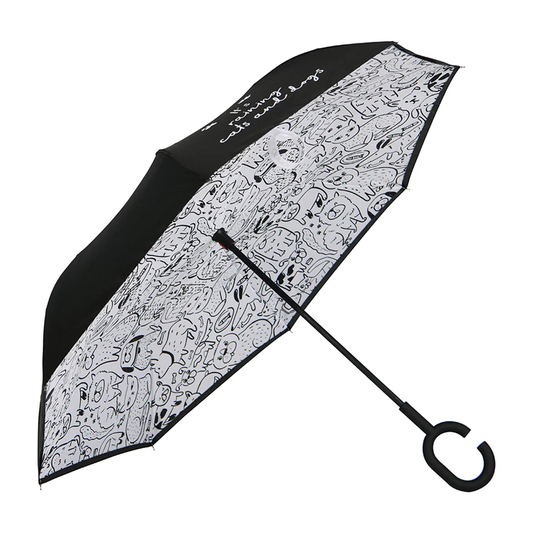 Annabel Trends Reverse Umbrella - Raining Cats & Dogs B&W