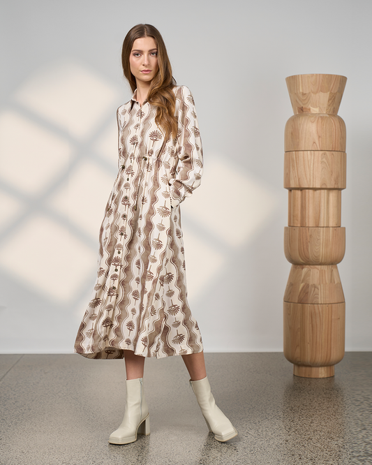 Madly Sweetly Waverly Shirt Dress - Taupe Multi