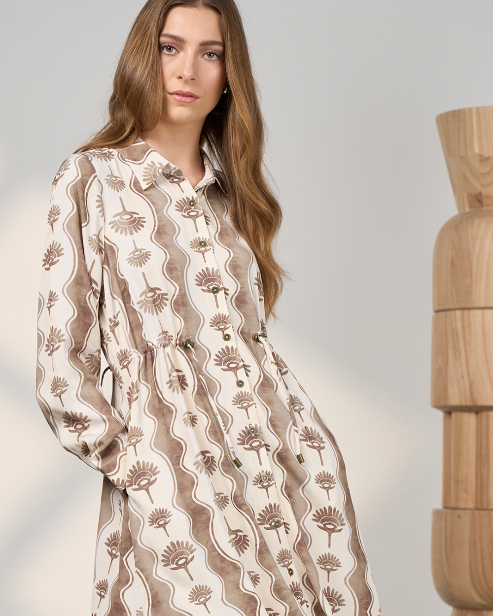 Madly Sweetly Waverly Shirt Dress - Taupe Multi