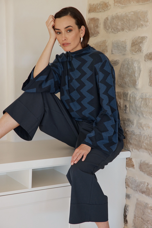 Tirelli Mirrored Chevron Knit - Navy/Twilight Blue