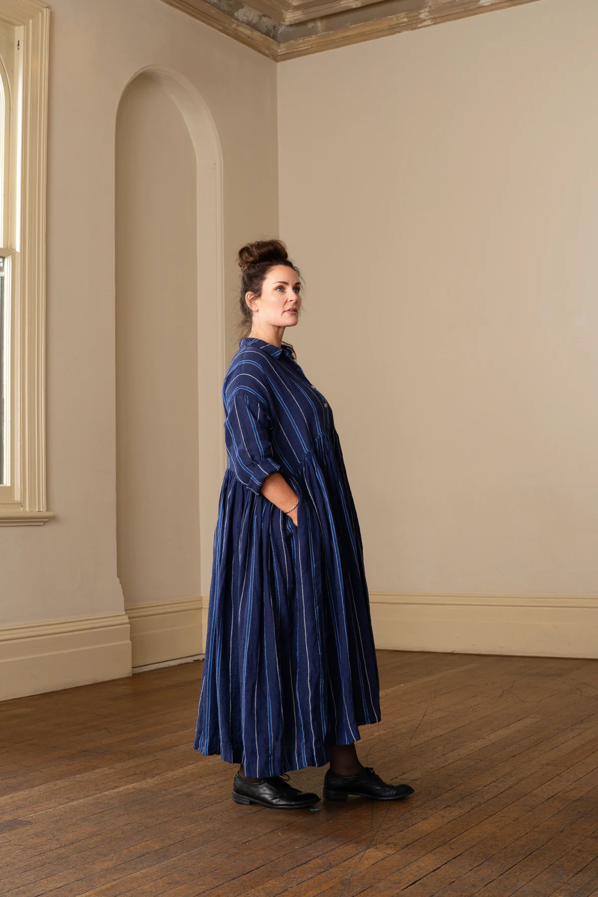 Meg By Design Edith Dress Linen - Navy Stripe