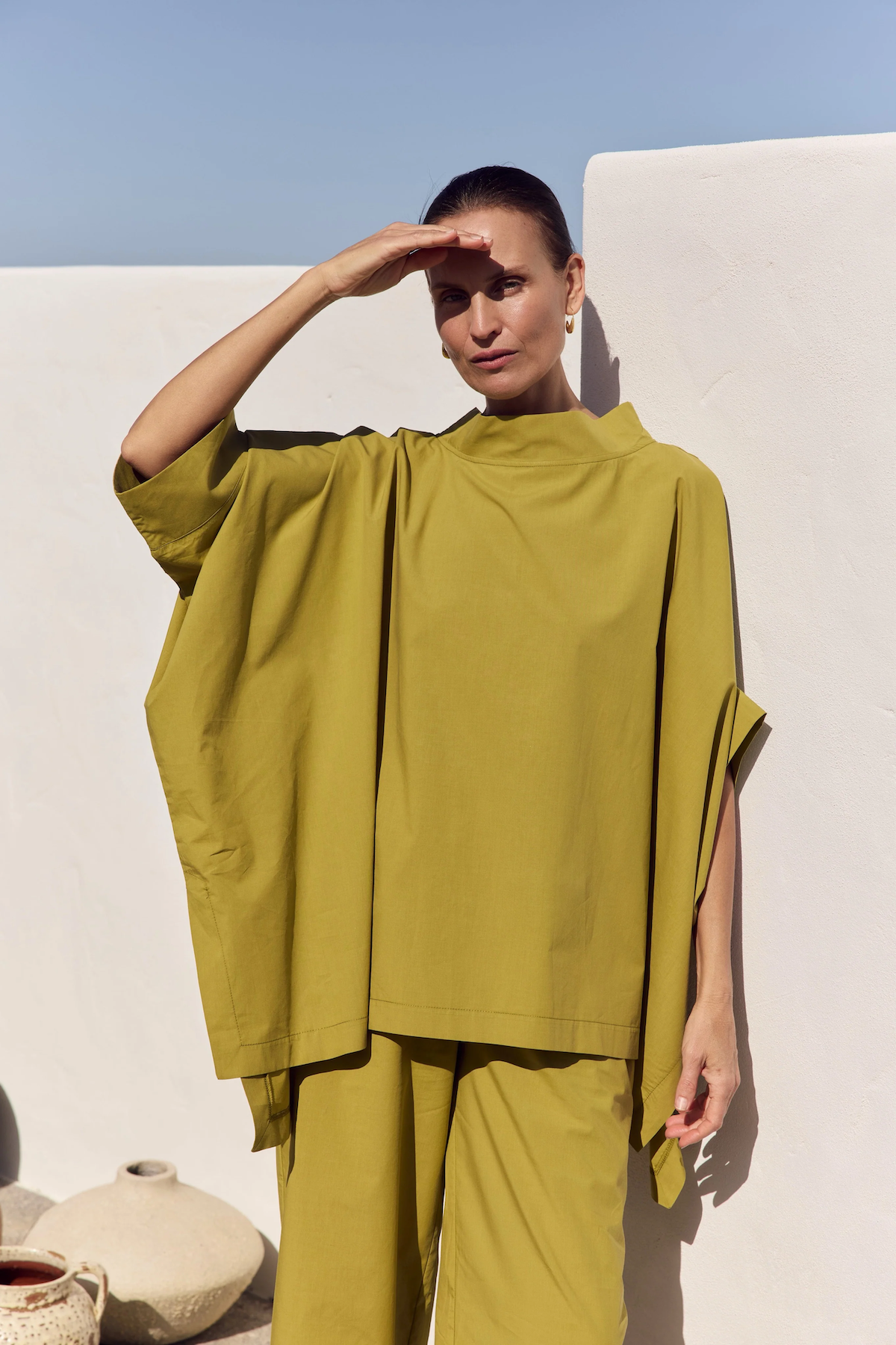 Tirelli Statement Neck Tunic - Split Pea