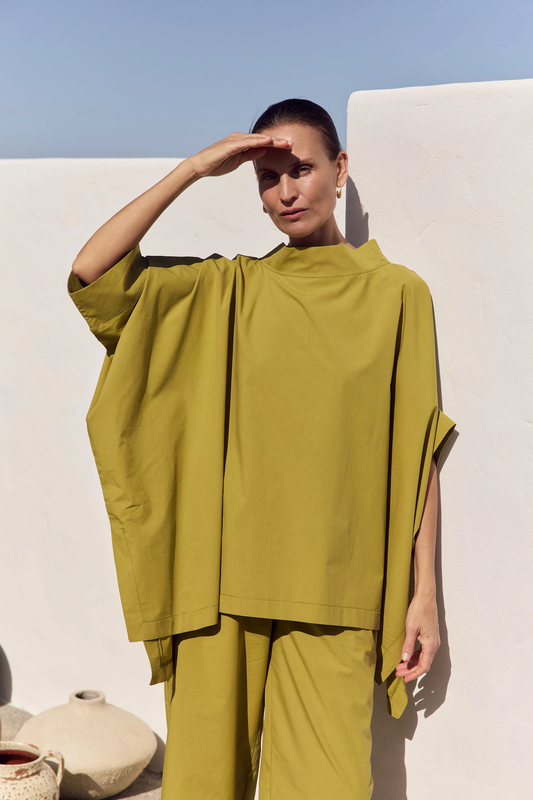 Tirelli Statement Neck Tunic - Split Pea