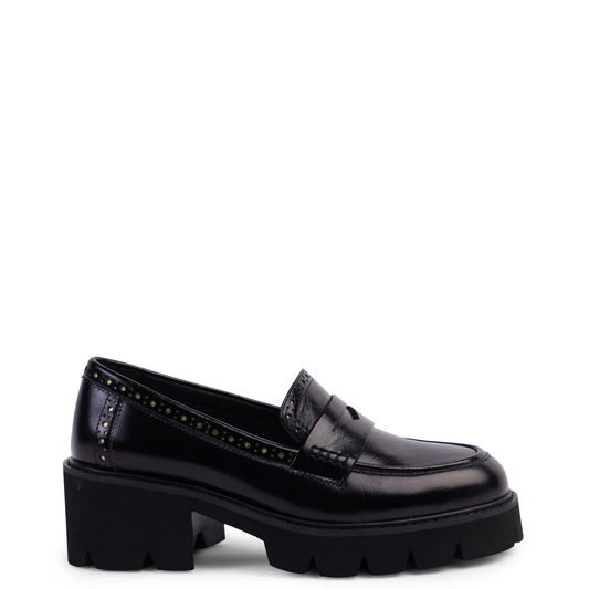Kathryn Wilson Fitzroy Loafer - Black Hi Shine / Gold Trim