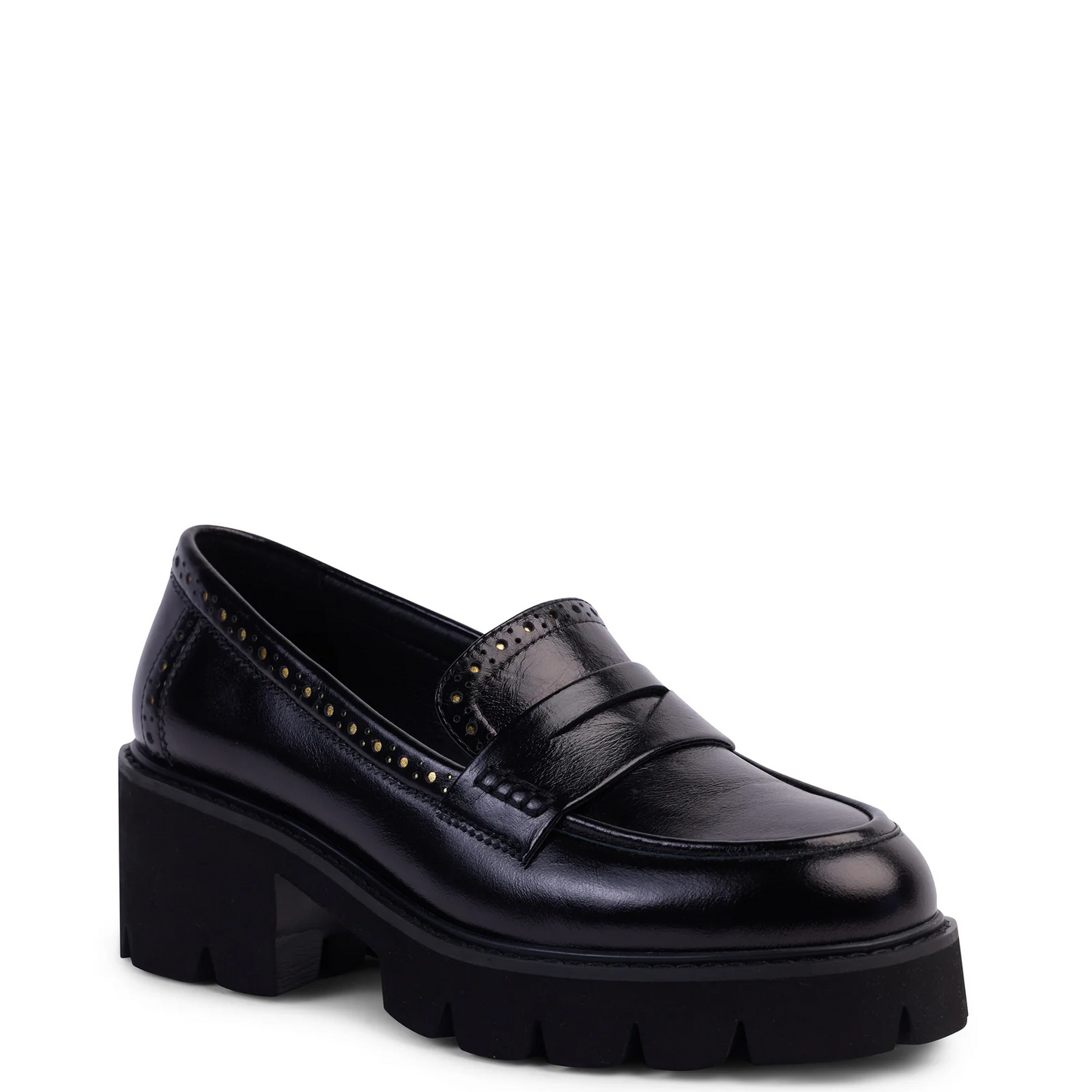 Kathryn Wilson Fitzroy Loafer - Black Hi Shine / Gold Trim