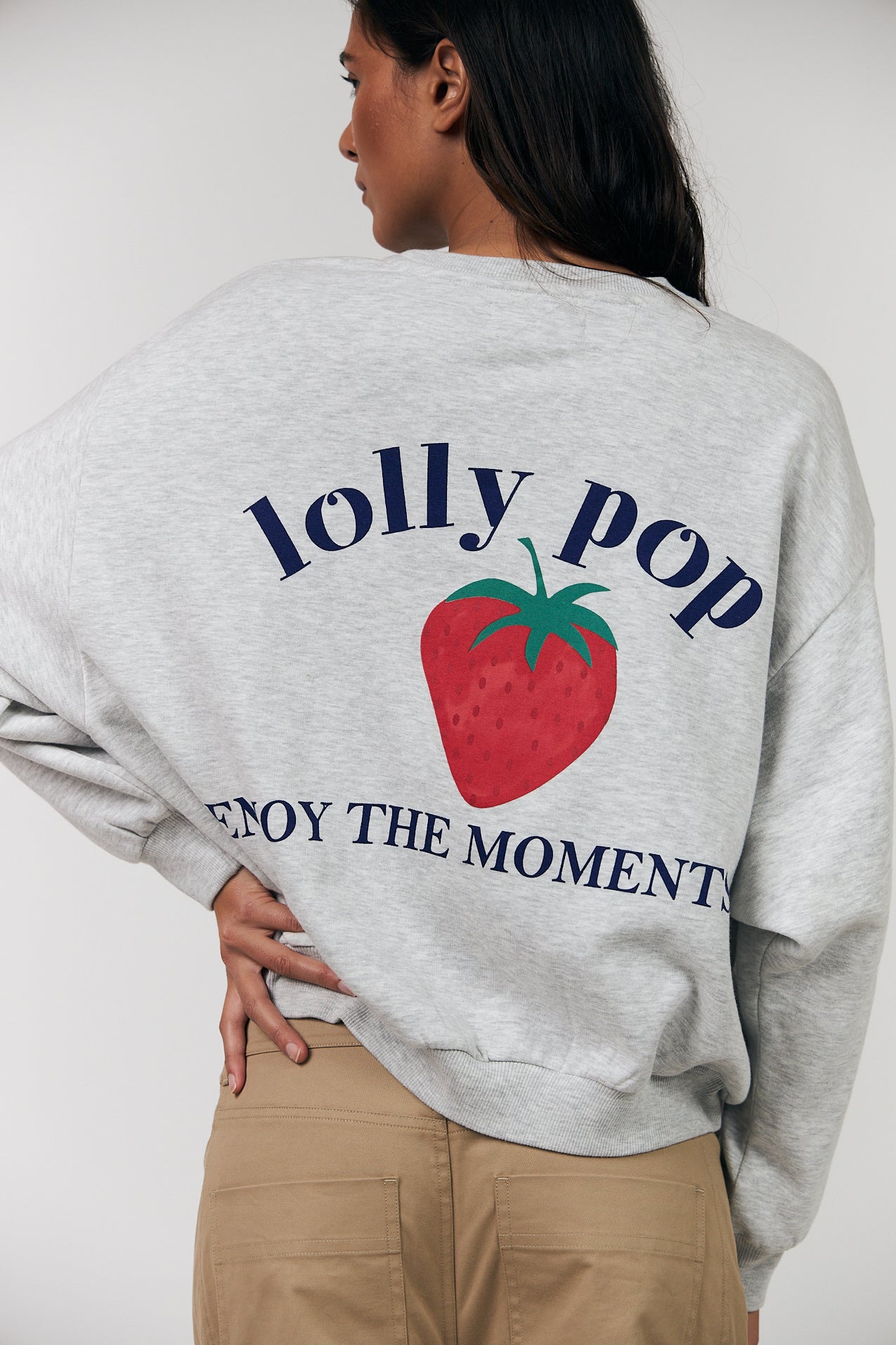 Lollys Laundry Sydney Strawberry Sweatshirt LS - Light Grey Melange
