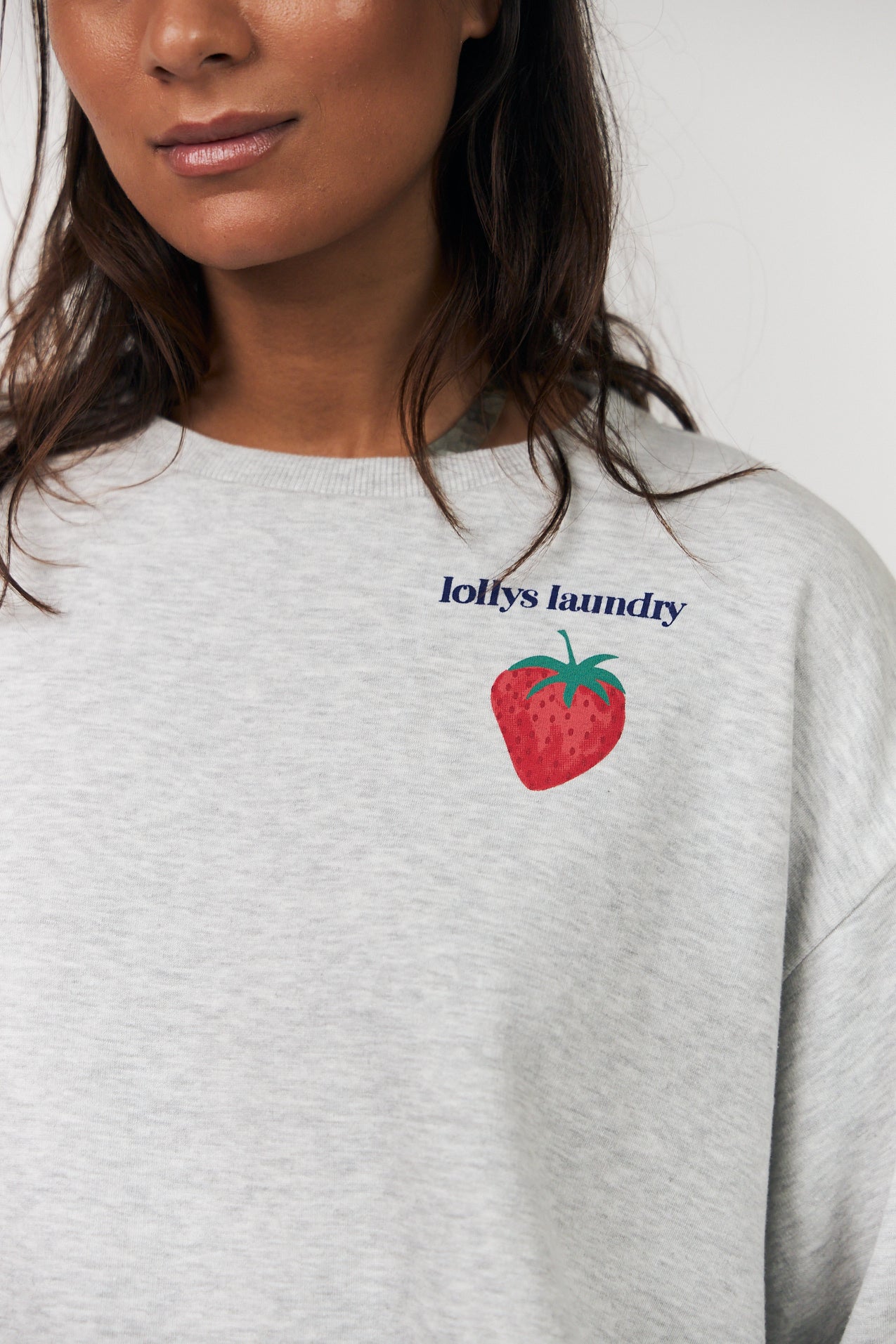 Lollys Laundry Sydney Strawberry Sweatshirt LS - Light Grey Melange