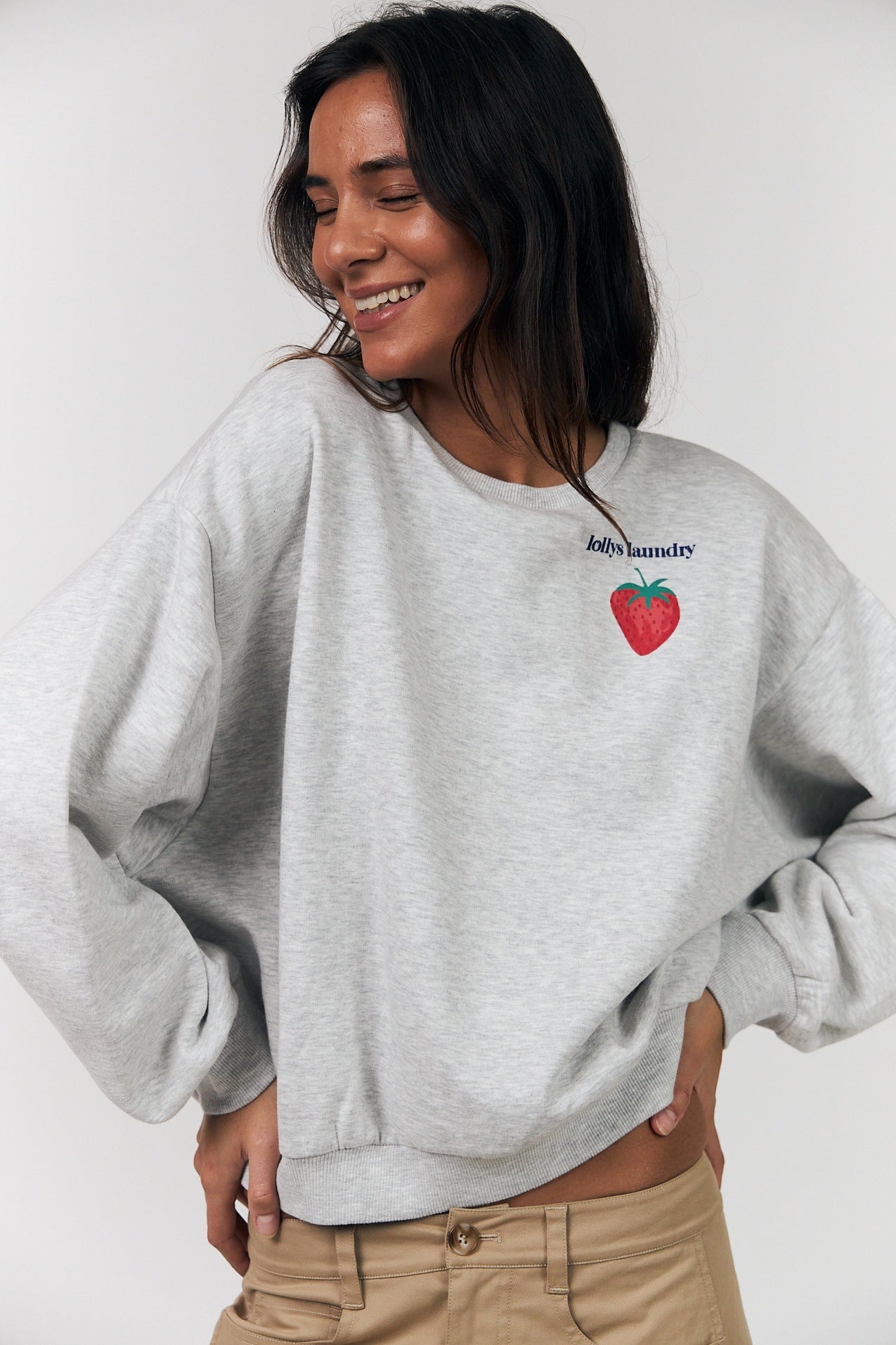 Lollys Laundry Sydney Strawberry Sweatshirt LS - Light Grey Melange