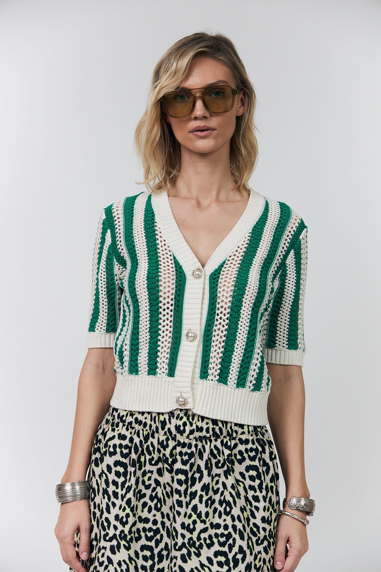 Lollys Laundry Siva Knit Cardigan SS - Green